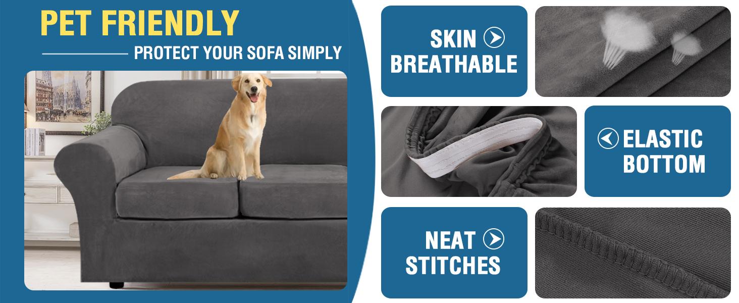 H.VERSAILTEX Velvet High Stretch Sofa Slipcover Sofa Cover Furniture Protector Form Fit Luxury Thick Velvet Extra Large Sofa Cover(Gray)