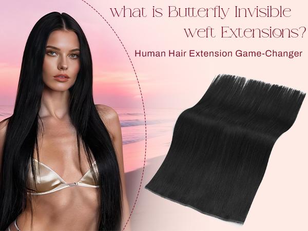 MORESOO Invisible Butterfly Weft Hair Extensions Remy Human Hair 16-24 Inch 80g-100g Double-Sided Comfort Breathable Genius Weft Body Wave Blonde OVO Hair + MORESOO  Invisible Holed Tape for Hair Extensions Glueless Pu Tape Spring Statements
