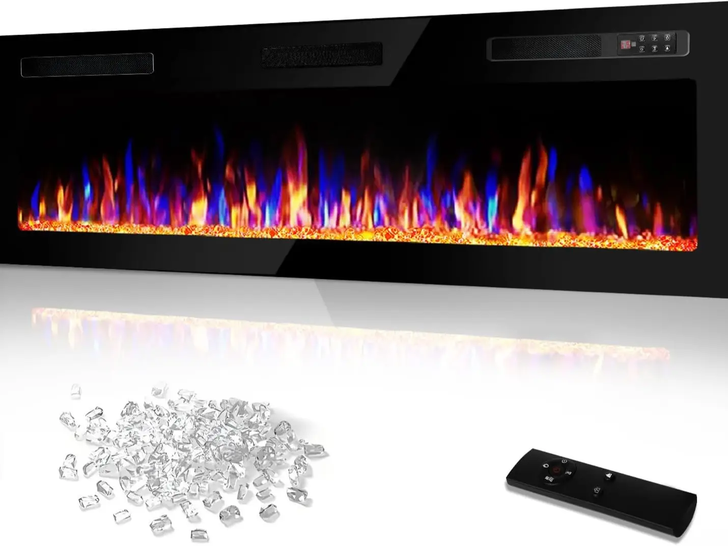 PUKAMI 72 Inch Ultra Thin Electric Fireplace-Narrow Bezel Linear Fireplace Heater Recessed Wall Mounted, Remote and Screen Control, 8H Sleep Timer, Low Noise, 750/1500W for Living Room, Bedroom