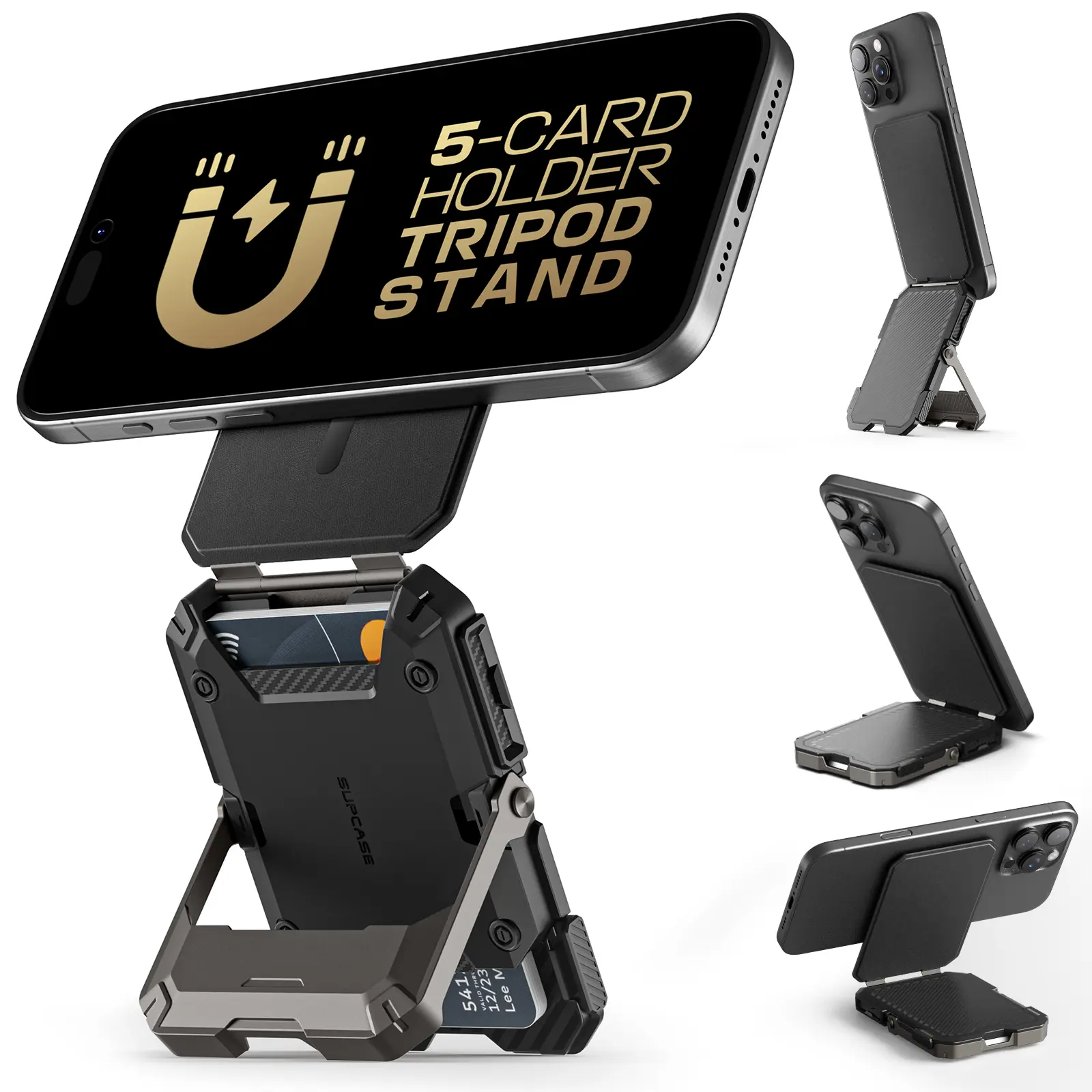 SUPCASE Magnetic Wallet with Stand Compatible with MagSafe,Find my a, Hold 5 Cards,Adjustable Stand,RFID Blocking,Tripod Phone Stand Magnetic Credit Card Holder for iPhone 17/16/15/14/13/12 Series, Black Smartphone Travel Gadgets, FathersDayGift tiktoksho