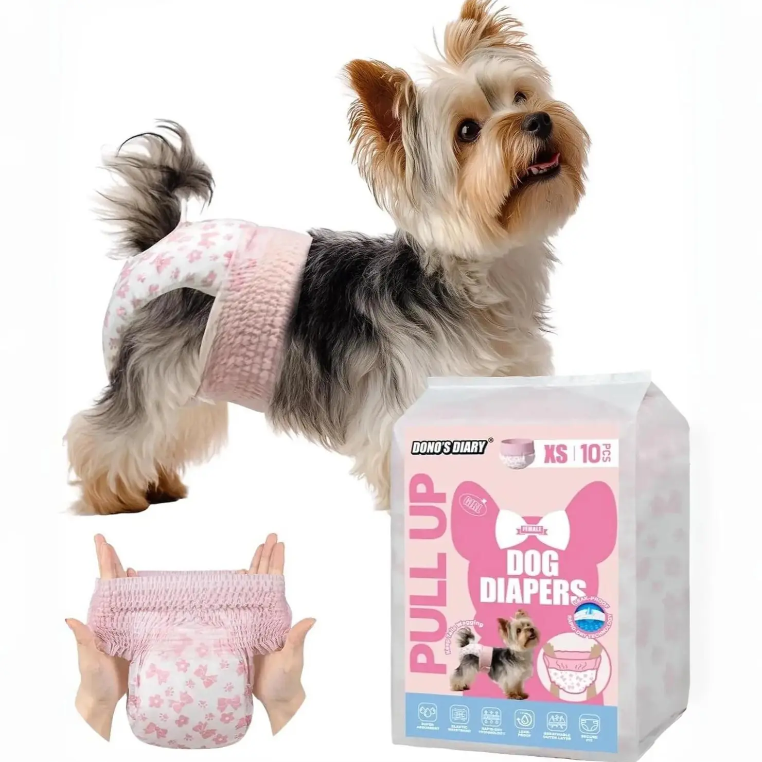 Dono Disposable Pull It Up Female Dog Diapers, 360° Stretchy Waist Puppy Diapers, Super-Absorbent Doggie Diapers with Rapid-Dry Technology Leak-Proof Design for Doggy in Heat Period,Perfect for SummerVibes and PetLovers#backtoschool