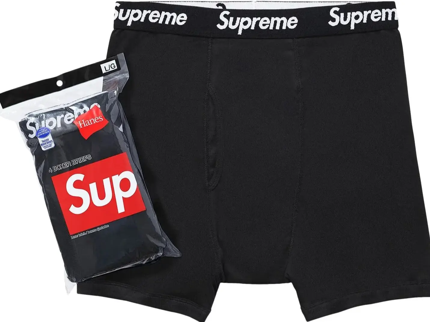 Supreme Hanes Boxer Briefs 4 Pack Black 100% Cotton Underwear Elastic Logo Waistband Men Breathable Casual
