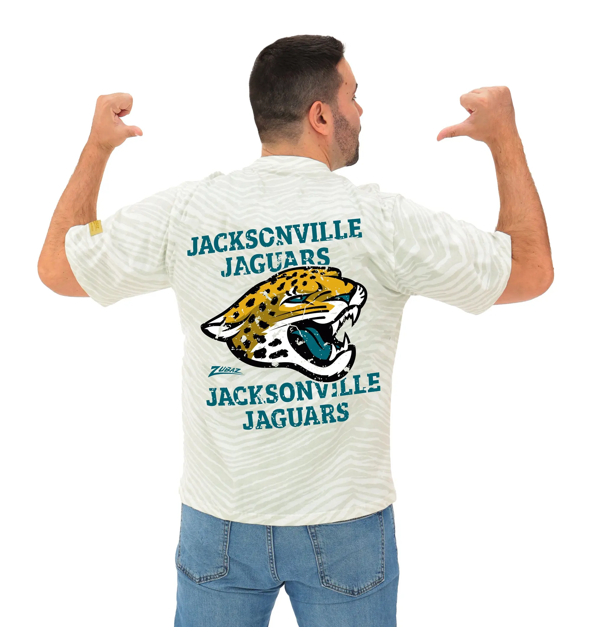 Zubaz NFL Unisex Adult Vintage 90s Full Back Zebra 2 Color Tonal All Over Short Sleeve T-Shirt, Jacksonville Jaguars, X-Small