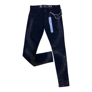 P549 - Nile Rhinestone Slim-Fit Stretch Jeans with Silver Side Chain