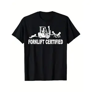 Men'S Graphic T-Shirt - 100% Retro Industrial Design with Forklift Operator & Lift Truck Print, All-Season Comfort Fit Crew Neck Short Sleeve Tee for Warehouse Workers, Casual & Workwear,  Crewneck Tshirt graphic tee men's t shirts funny graphic tee