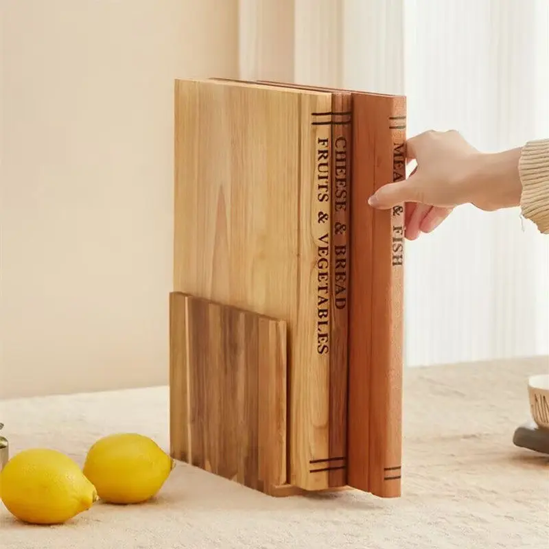 Solid wood cutting board set with storage base - 3-piece kitchen cutting board set for raw and cooked food separation, double-sided chopping board