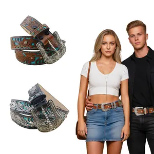 Boho Style Ethnic Pattern Trendy Belt for Women & Men, Fashionable Buckle Decorated Cowboy Waist Belt, Fashion Accessories for Daily Wear, Stylish Belts Men's   Belt