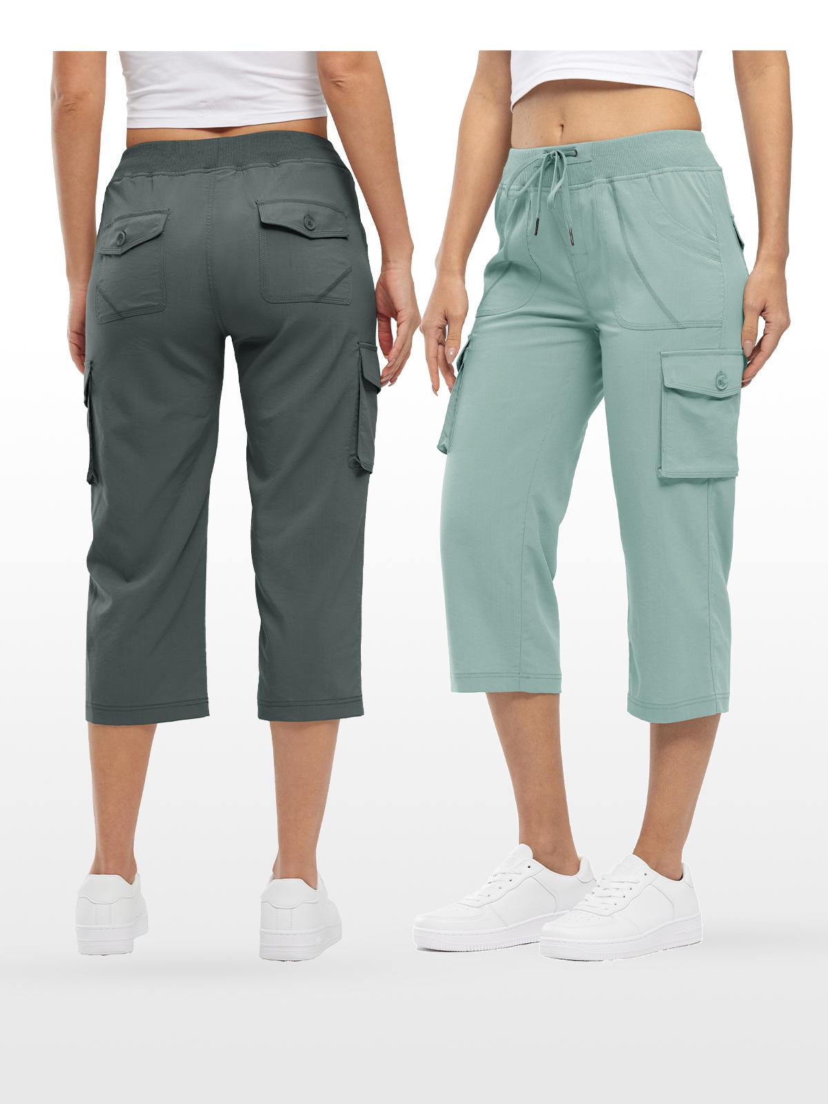 2 PACK YSENTO Womenswear  Outdoor Lightweight Cargo Capris Pants Casual Trouser Trip Loose Shorts comfy Summer Bottoms plus size Basic Black+Pink