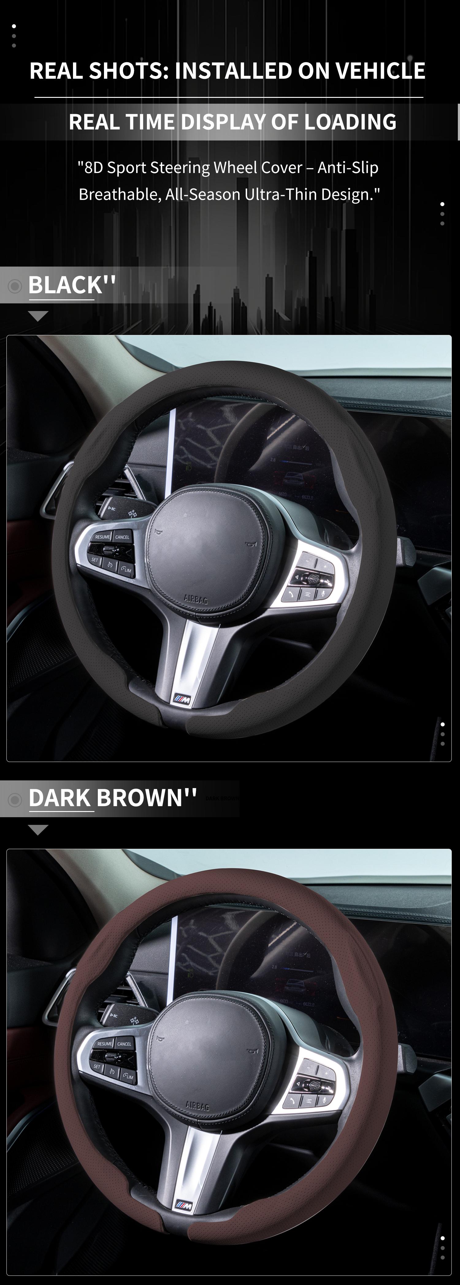 Heavy Duty Truck Steering Wheel Cover Fits Ford F150 Bronco Ram 1500, 8D Leather Grip, Truck Accessories for Men, Dodge Charger Interior Auto Stuff