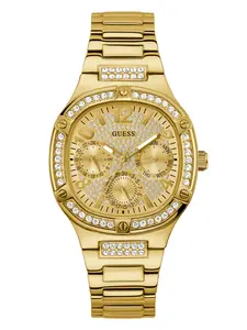 GUESS Female Gold-Tone and Crystal Multifunction Watch