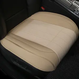 EDEALYN Front Car Seat Bottom Cover PU Leather and Linen Stitching 20.5x20.5 inches Non-Slip Edge Wrapping Design for Sedan SUV Truck Van Minivan Easy Install