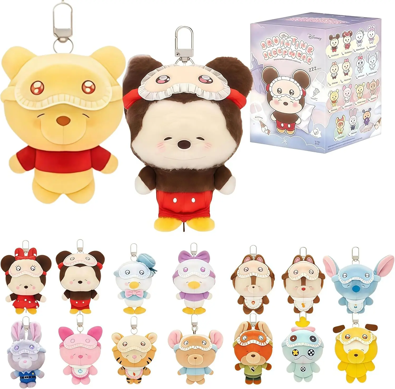 MINISO x Disney Sleeping Series Blind Box Cute Soft Keychains - Keychain Set, Kawaii Mystery Toy, Bag Accessories, Birthday Gift for Girls (Mickey, Minnie, Stitch, Winnie)