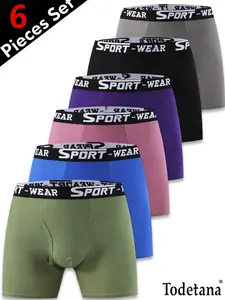 Todetana Men's 6 Pack Breathable Multi-Color Boxer Briefs Original Waistband Design Soft Cotton Short Leg Underwear for Daily Wear Casual Men's Wear Comfortable All Seasons Sportswear Best Gifting Option for Husband and Families