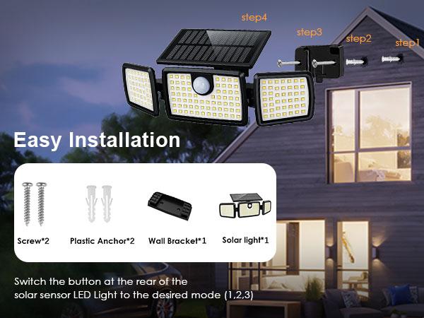 Mihani Solar  Waterproof Lights with 2500LM, 158 LEDs High Brightness, 270° Wide Angle for Yards, Patio, House, Garage