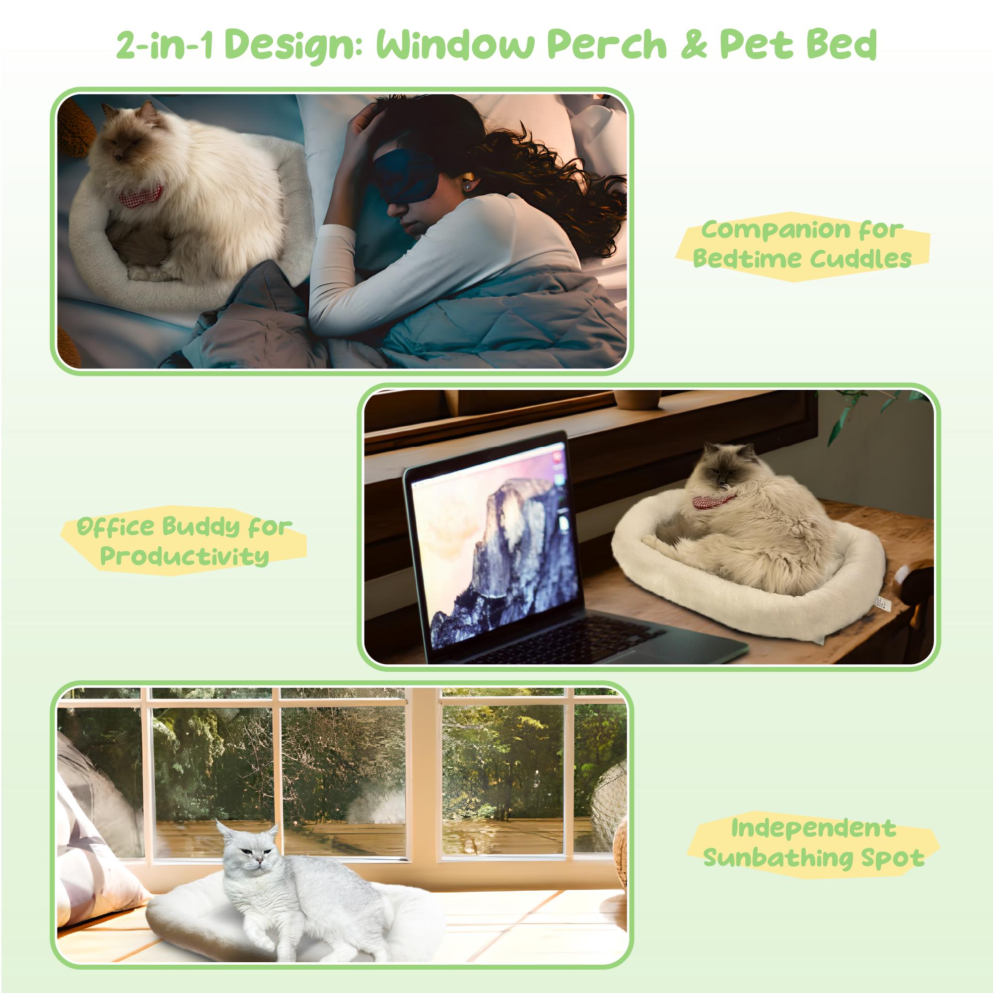 POMESEA Furr Cat Window Perch,Sunbathing,Pet Bed,Neck Support,Detachable,Double-Sided Fabric Cover for Indoor Pets