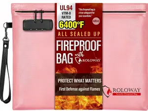 ROLOWAY Fireproof Document Bag (14.5 x 11.5 inch), 6400℉ Fireproof Money Bag with Zipper for Cash, Fire Safe Money Pouch with Lock
