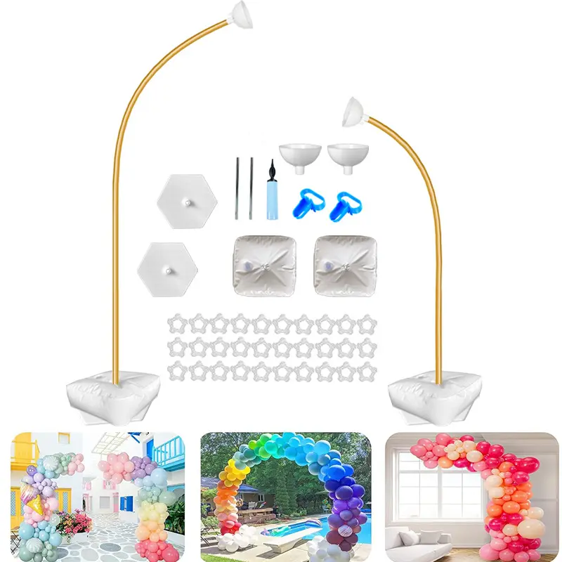 Balloon Arch Kit 2.5M & 1.5M Half Balloon Arch Stand Free Bend Balloon Column Stand for Floor Gold PVC Tubing Stable Design with Water Bags Easy Assembly for Wedding Birthday Graduation Anniversary