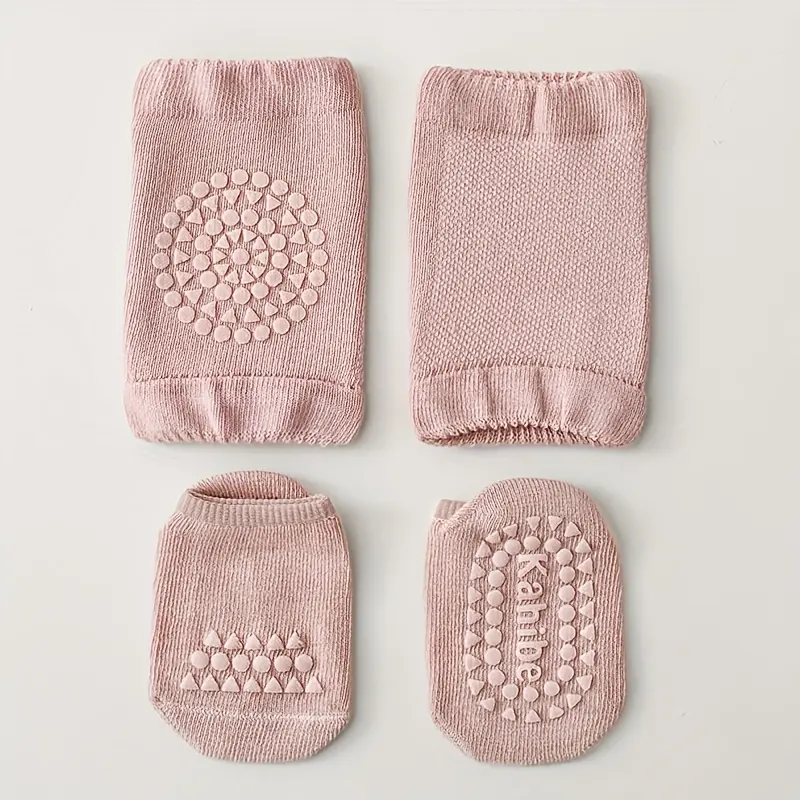 [Solid Color Socks] 1 Set of Baby Socks and Knee Pads, Solid Color, Non-Slip, for Boys and Girls, Toddler Floor Socks, Children's Knee Pads