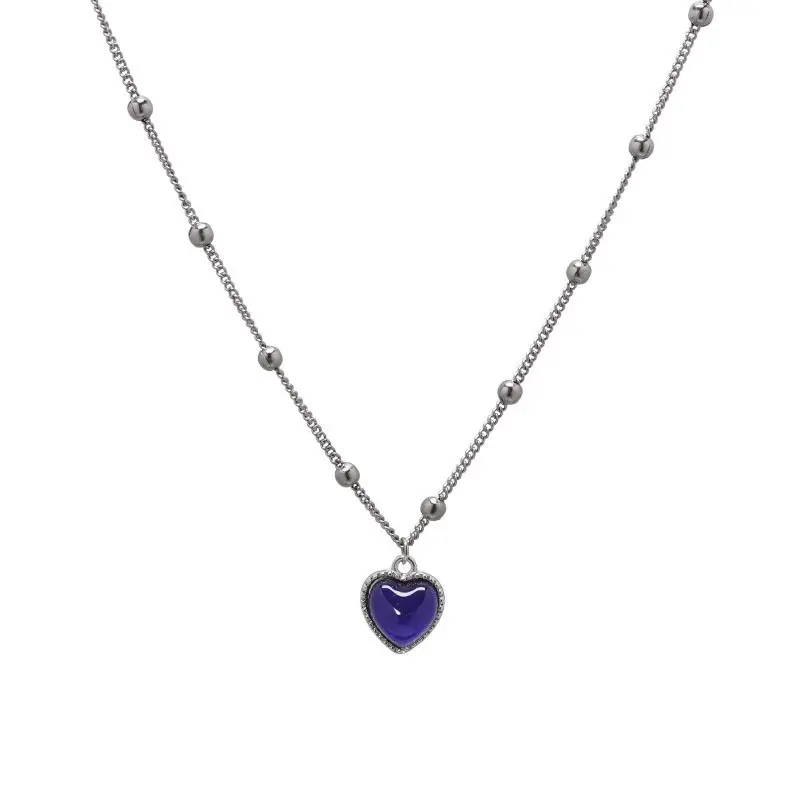 September Laurel  Temperature-Sensitive Color-Changing Heart Necklace for Women, Stainless Steel Heart Pendant Necklace, Trendy Collarbone Chain, Elegant Fashion Jewelry Gift for Women