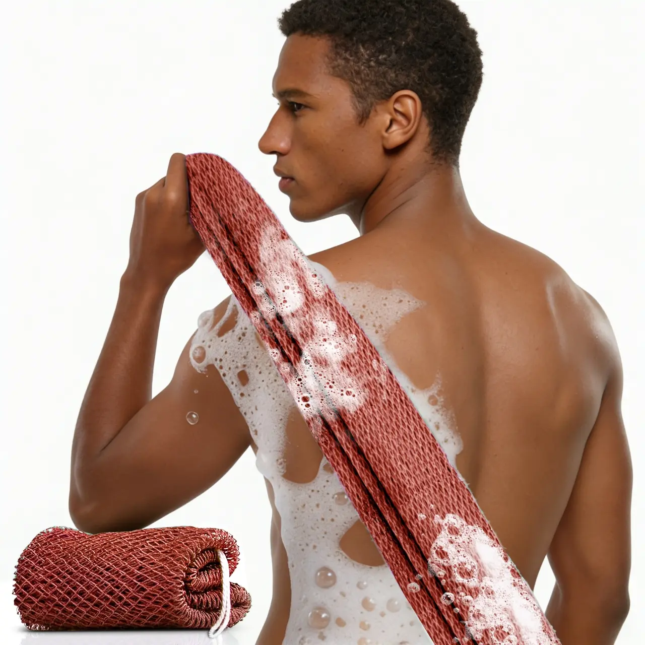 Ethically Sourced Nylon African Bath Sponge - Hanging Stretch Mesh, Soft Smooth Texture, Knot-Free Exfoliating Back Washcloth for Hips & Thighs, Rejuvenating Shower Beauty & Personal Care Accessory