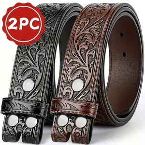 Genuine Split Leather Belt Western Design Sturdy Fashionable 1 2Pack Unisex Cowboy Cowgirl Gear
