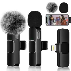 Portable Microphones 2 pcs Wireless Lavalier Microphones Mini Clip-on with Lightning Port & USB Type-C Adapters for Recording Live Streaming Vlog Bluetooth Noise Reduction Crystal Clear Sound Quality #TikTokShopJumpstartSale