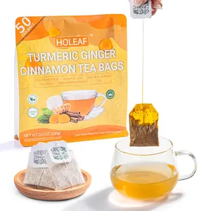 HOLEAF Turmeric, Ginger & Cinnamon Herbal Tea Bags - 50-Count, Caffeine-Free Natural Beverage