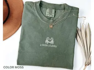 Comfort Colors A little Crabby Shirt, Minimalist Beach T-shirt, Funny Meme Shirt, Summer Aesthetic Shirt, Funny Beach Shirt, Coastal Shirt