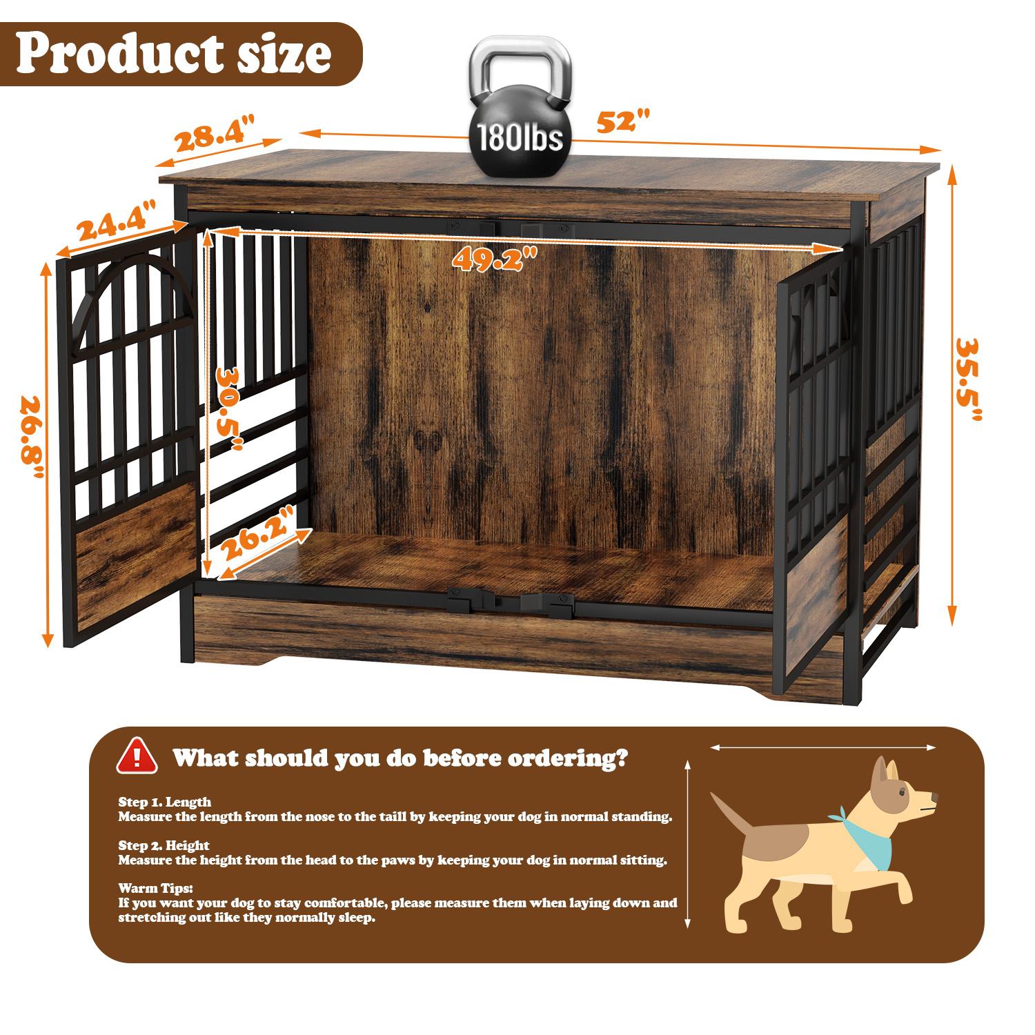 【SpringGlowUp】COZPAW Large Dog Crate Furniture, 48/52/71/78/86Inch Wooden Dog Kennel for XLarge Dogs, Heavy Duty Dogs Furniture Indoor Wire Dog Cage with Caster Wheels, Decorative Pet House End Table, Brown