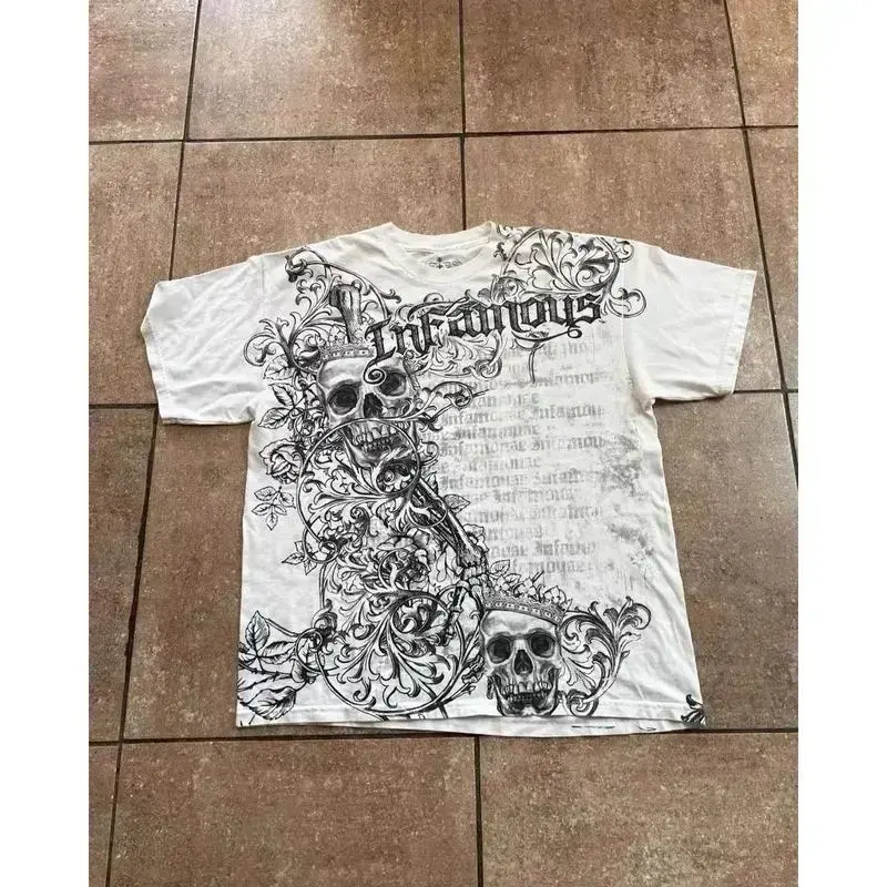 2026 Men's Gothic Short-Sleeve Round Neck Cotton T-Shirt - Printed Skull Graphic, Hell Star Design, Versatile Casual Streetwear, Sports & Outdoor Outerwear, Shortsleeve
