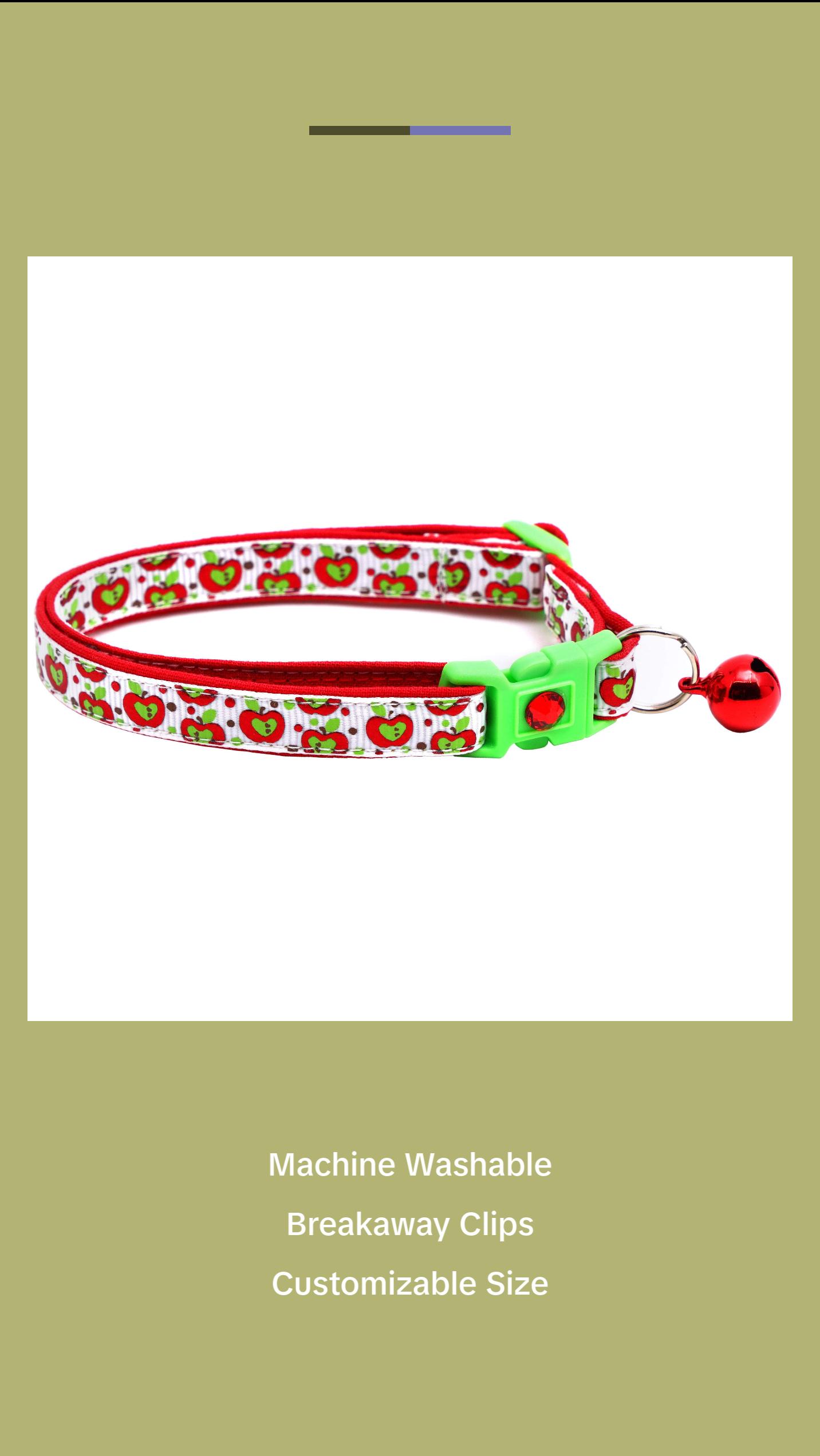 Colorful Red and Green Apples on White Safety Breakaway Cat Collar with Jingle Bell & Charm by Pugs2Persians Harvest Teacher
