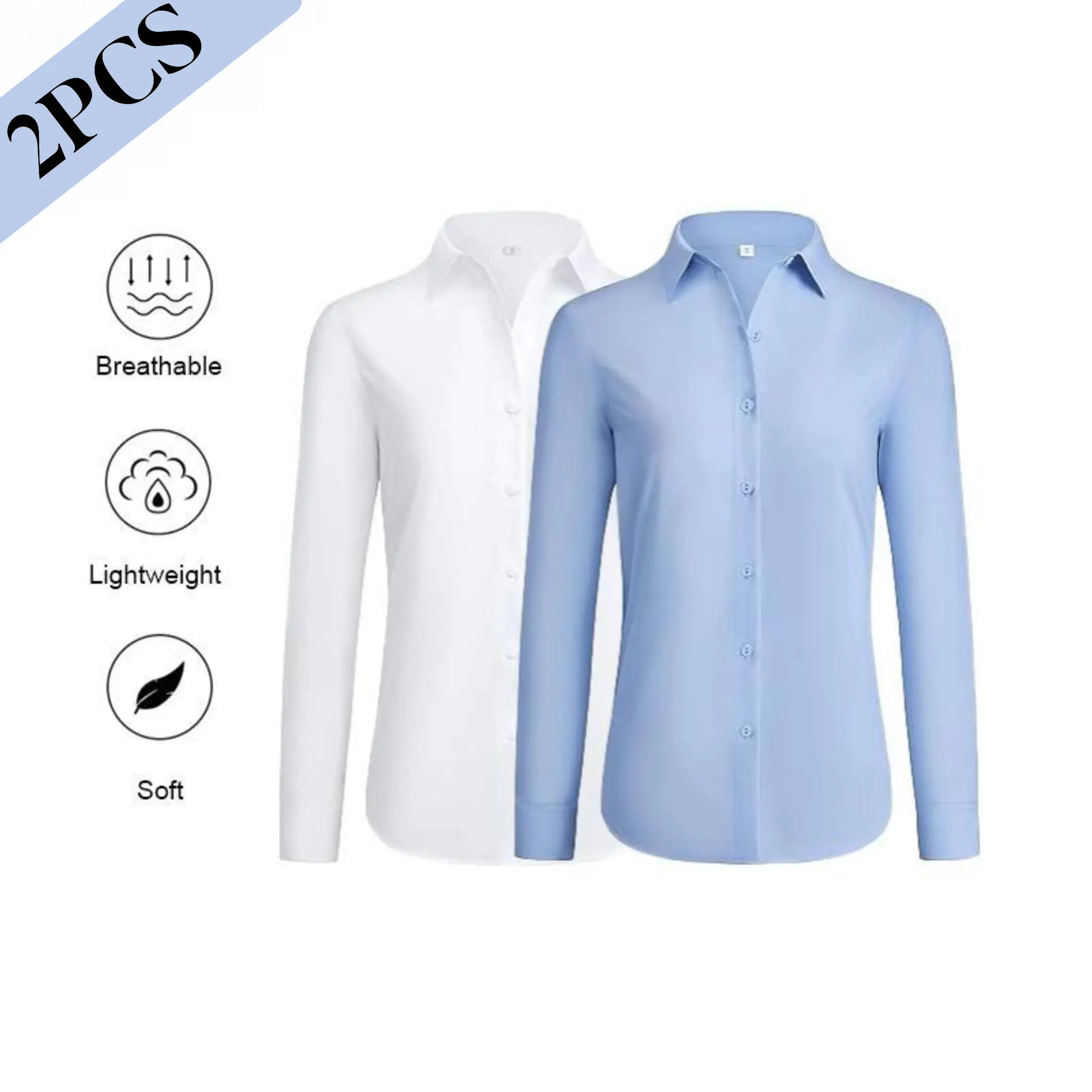 2-Pack Siliteelon Wrinkle-Free Modal Button Down Shirts for Women Essential Classic Slim Fit Collared Dress Shirt Work Business Casual Long Sleeve Blouse Tops Interview Teacher Spring Summer Outfits Inspo Summervibes