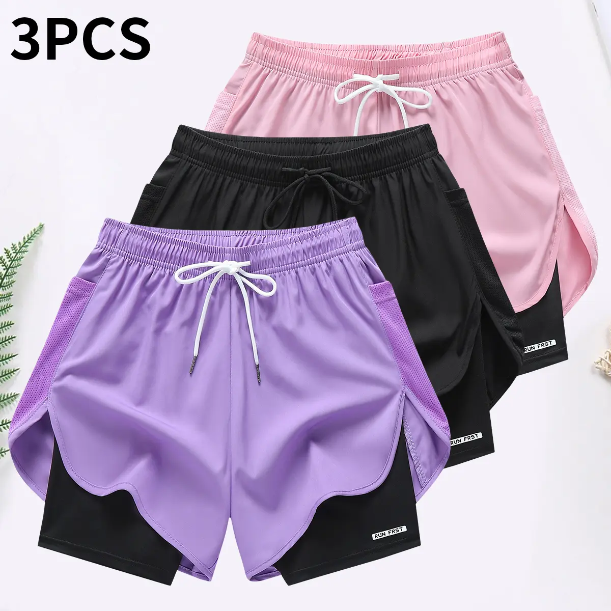 Women's Female 3-Pack 2-in-1 Running Shorts - Quick Dry Breathable Fabric, Inner Liner, Adjustable Drawstring Waistband, Comfortable Activewear for Gym, Workouts,summerwins,travel essentials,camping essentials