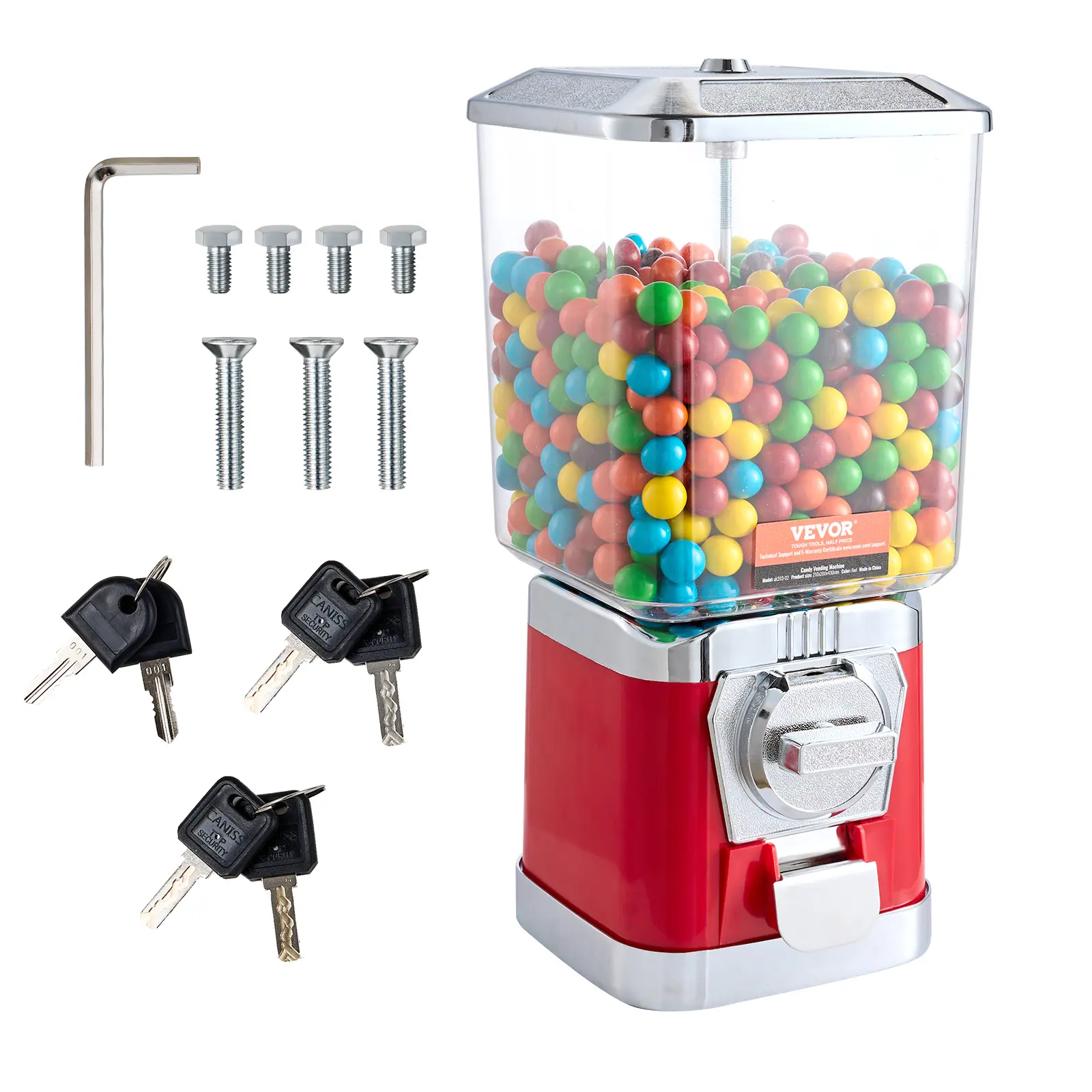 VEVOR Gumball Machine for Kids,  17"H Home Candy Vending Machine, PC Gumball Dispenser, Bubble Gum Machine for Game Stores, Coin Operated Gumball Bank for Toy Capsules Bouncy Balls Candy, Red