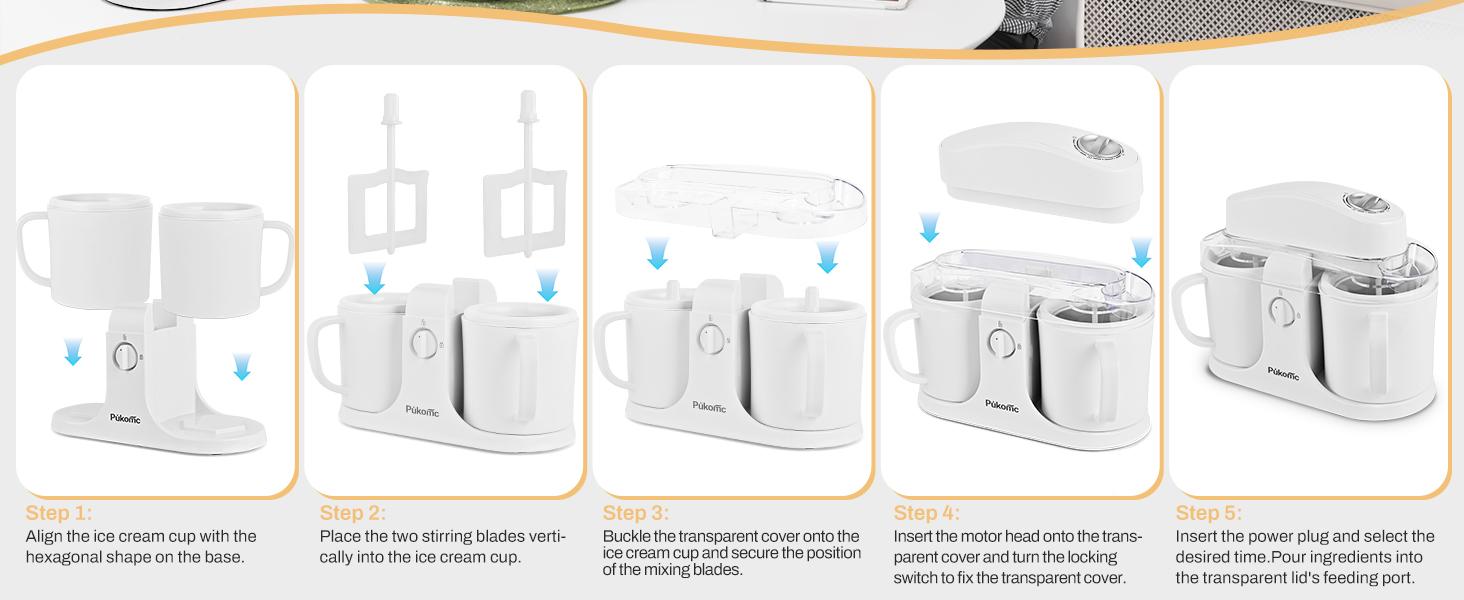 Pukomc Ice Cream Maker Machine for Home Use with Two Ice Cream Bowls Simple Operation Easy to Clean White Easy Fast Use Perfect Dessert,The best Christmas New Year gift
