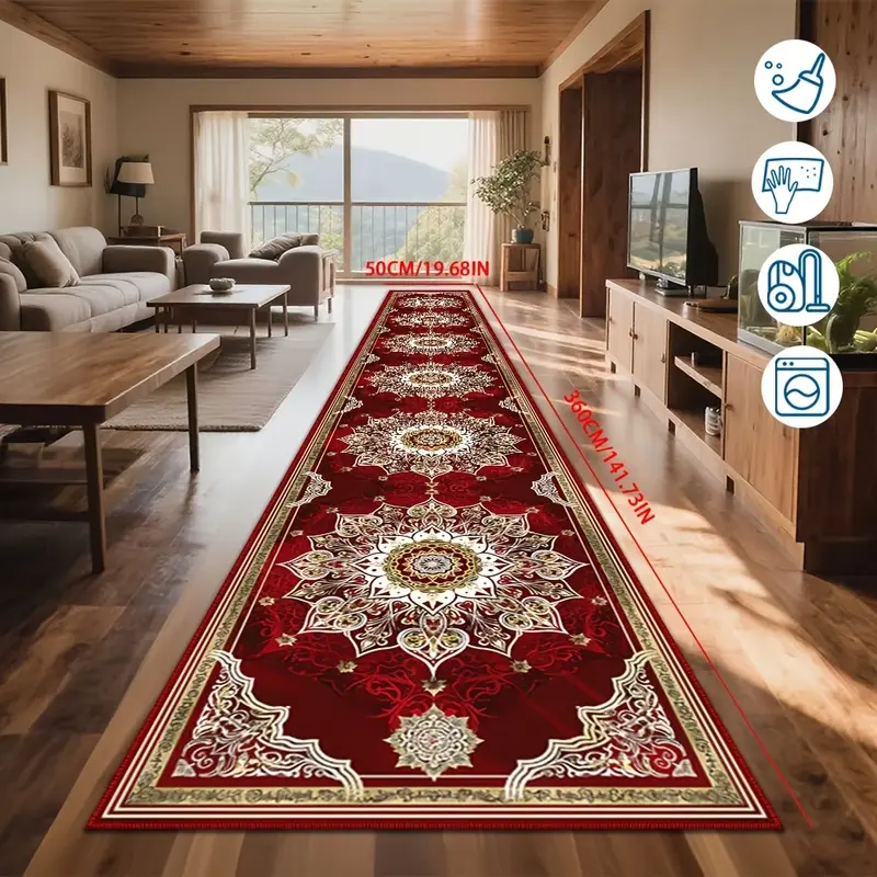 1pc Red European-Style Luxury Home Decor Rug, Washable Kitchen Rug, High-Definition Non-Shedding Printed Rug, Rectangular Hallway Runner Mat, Entryway Doormat, Balcony Villa Corridor Carpet, Preferred Choice for Holiday Gift