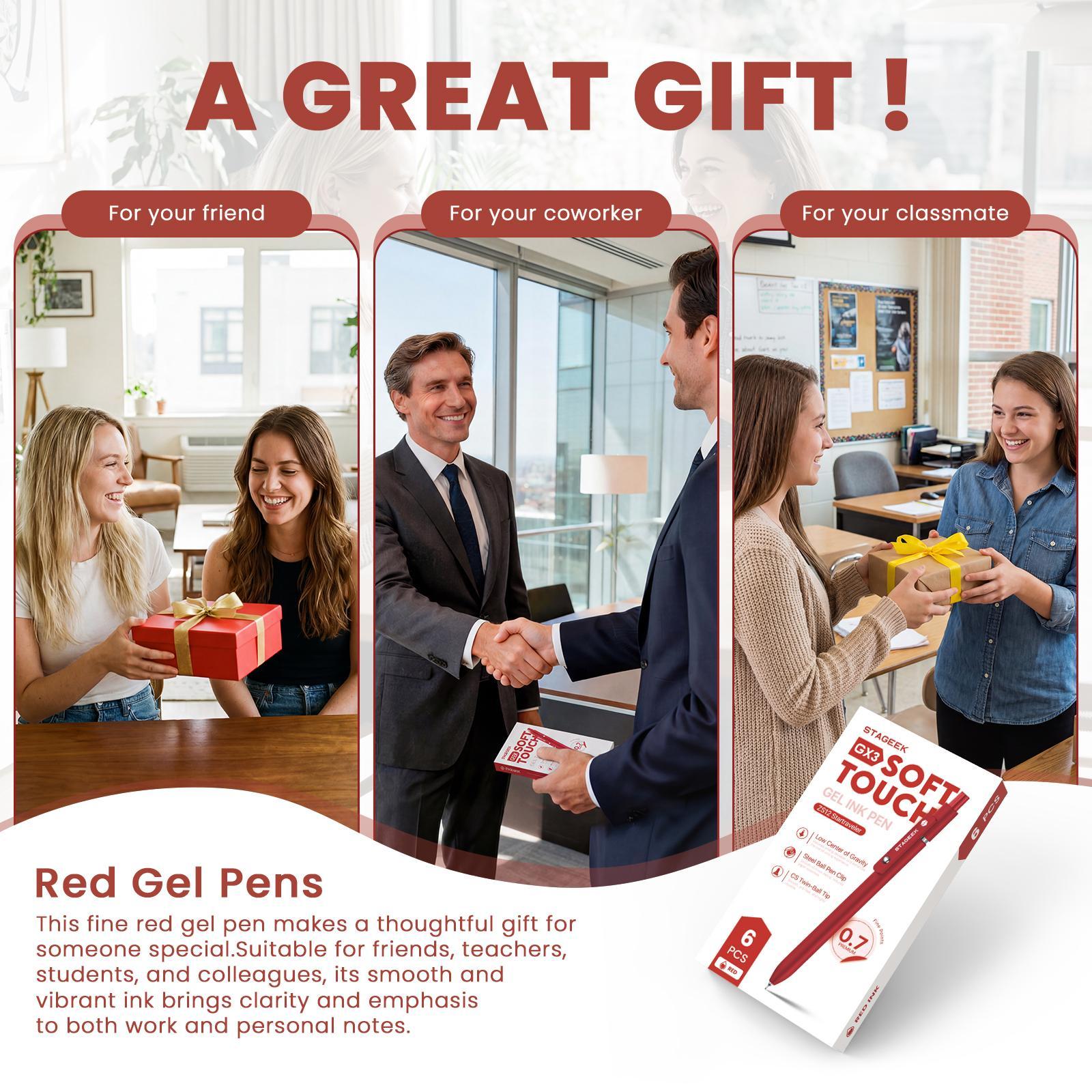 STAGEEK Red Gel Pens, 12Pcs Quick Dry Red Ink Pens with 3 Extra Refills, Fine Point Retractable Smooth Writing Pens for Journaling, Note Taking, School Supplies, Nurse Aesthetic, Office(Red &Black & Blue)