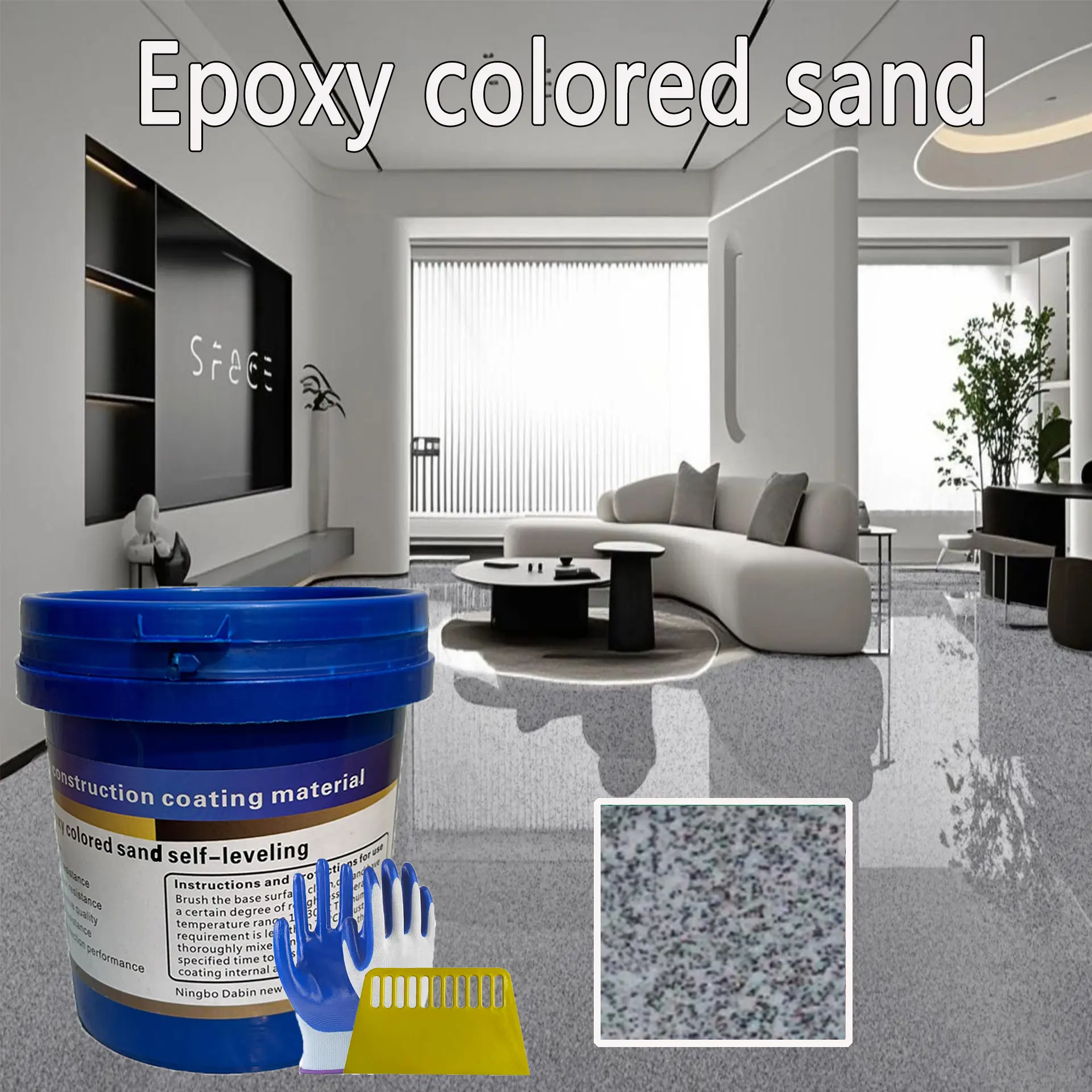Louis Forest High Gloss Marble Effect Epoxy Floor Coating with Colored Sand, 1PC 2KG (0.56gal) Trial Set, Indoor-Outdoor Floor Repair Paint (0.14-0.56gal/0.5-2kg Options) for Living Room, Outdoor Patio, 1 Year Coverage (3.2-13.4 sq ft)