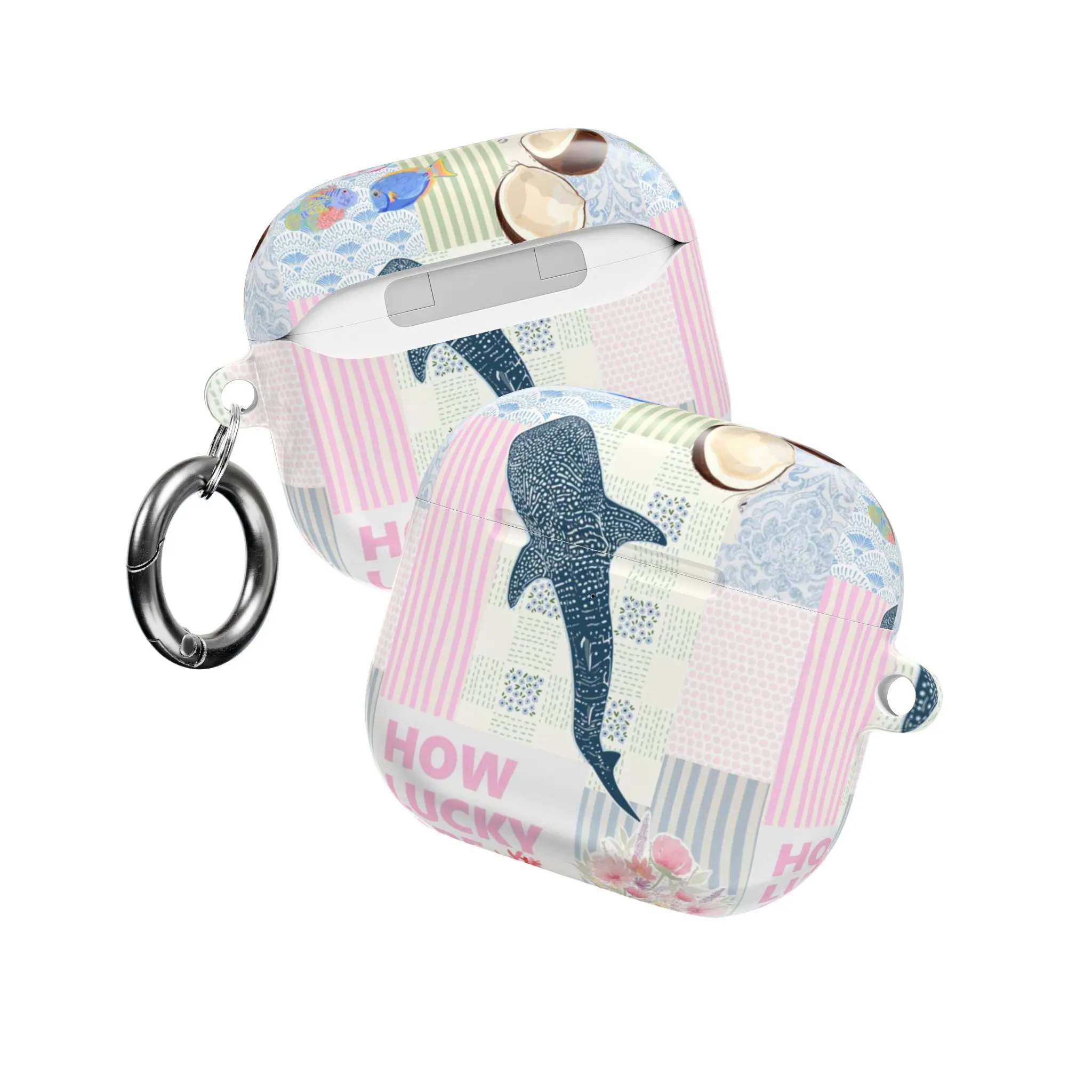 Whale Shark & Ocean Patchwork Whimsical Aesthetic Case Cover for Apple AirPods Pro 1 2 3 4, AirPods 1 2 3.
