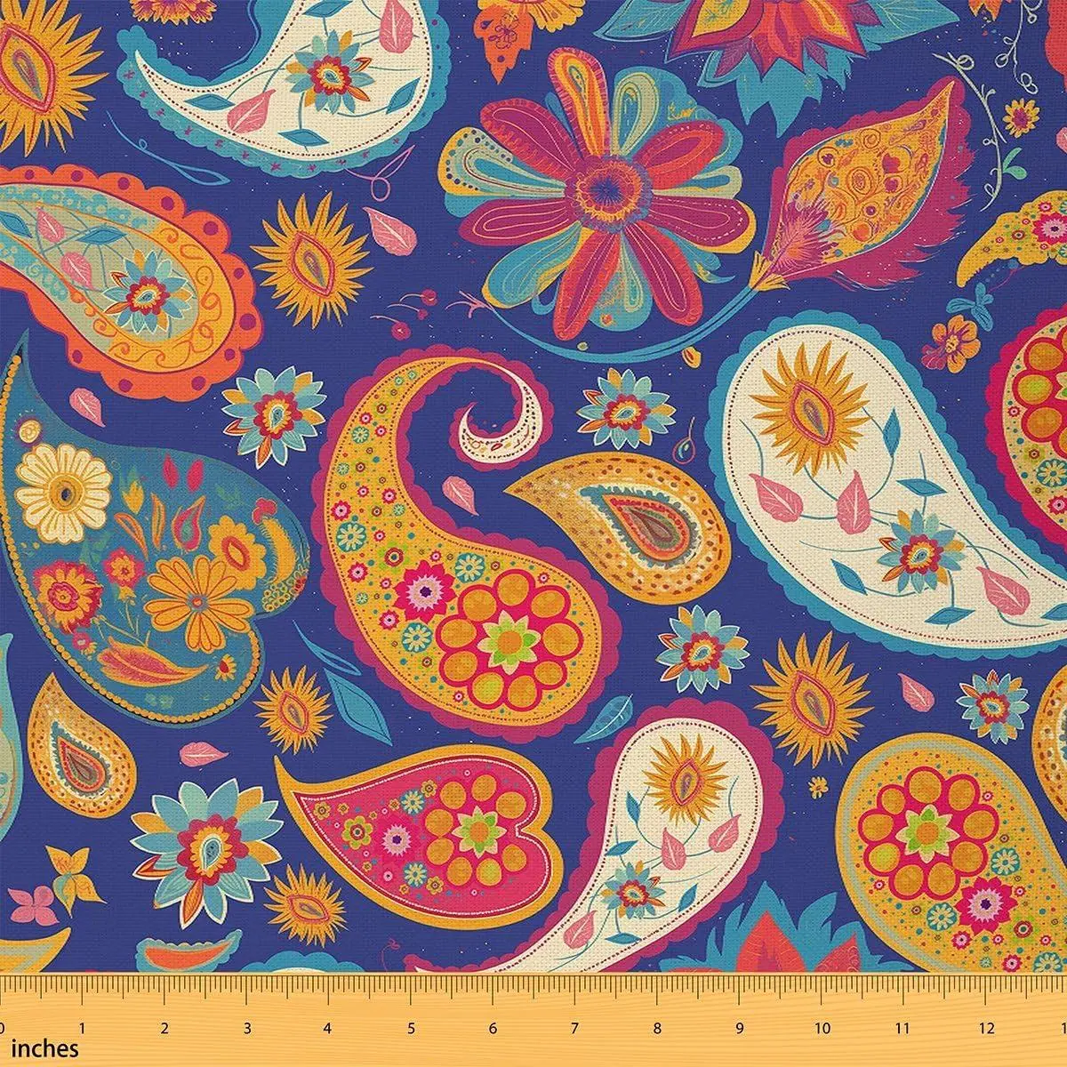 Paisley Fabric by The Yard Vintage Floral Upholstery Fabric for Chairs Boho Fabric Dark Blue Soft Flannel