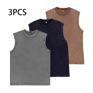 Men’s vintage shirt; washed tank top; summer casual T-shirt; vacation crewneck vest; men’s short-sleeve cropped tank top; crewneck loose pullover vest; sleeveless, Menswear, Classic