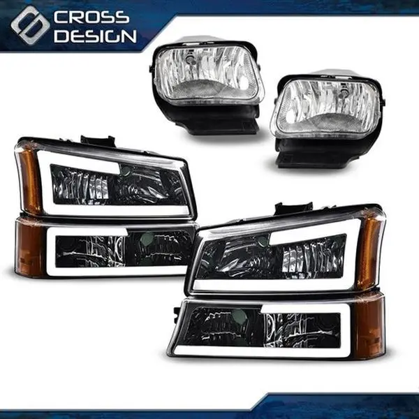 CROSSDESIGN LED Headlight Assemblies - 1 Pair Car Lighting with DRL Daytime Running Lights & Fog Lights, Cross Design Car Accessories Headlamps for 03-07 Chevy Silverado, Avalanche Chevy Trucks Headlight Bulb Lighting Assemblies & Components