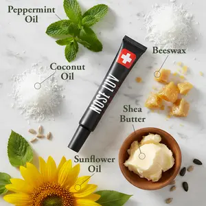 NOSE LUV, the 100% ORGANIC, non-toxic nasal-hydration balm with shea butter, coconut & peppermint oils for soothing relief from allergies, dry climates, CPAP irritation, air travel & Accutane dryness. Housed in an eco-friendly tube with a mess-free wand.