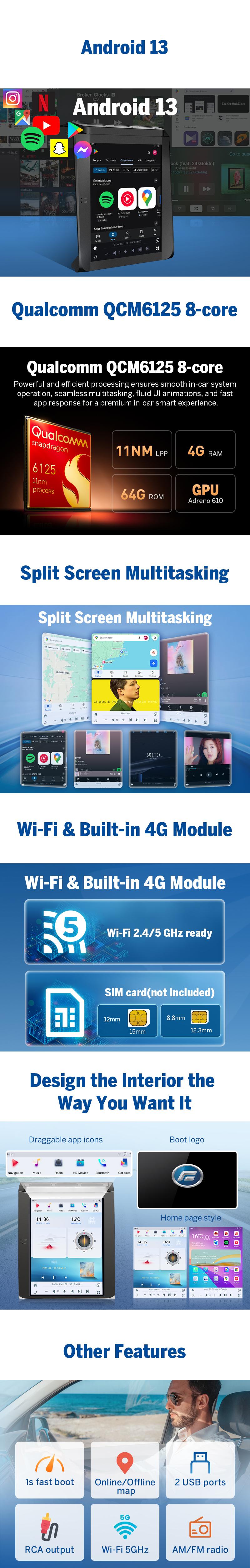 EONON Car Stereo for 2015-2020 Ford F-150, Wired/Wireless CarPlay Android Auto, 12.1" Android 13 IPS Touch Screen Head Unit, DTS Surround Sound, Bluetooth, GPS, Sub, SWC, 4GB+64GB, Holiday Haul - FDMX6S