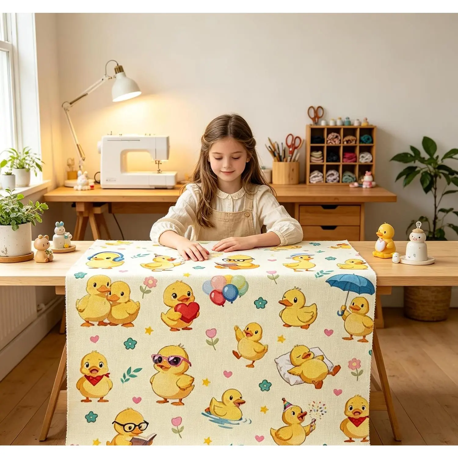 Feelyou Medium Weight Waterproof Woven Polyester Duck Fabric by the Yard - Yellow Floral Leaf & Love Hearts Print, Woven Texture Yard Length Fabric for Women's Upholstery, Indoor Decor DIY Crafting