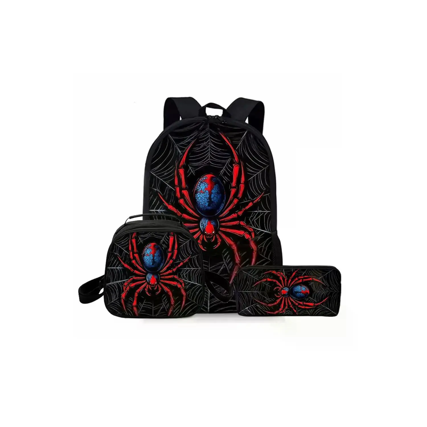 Spider Pattern 17-Inch Travel Backpack Set: Casual Backpack, Lunch Bag & Pencil Case