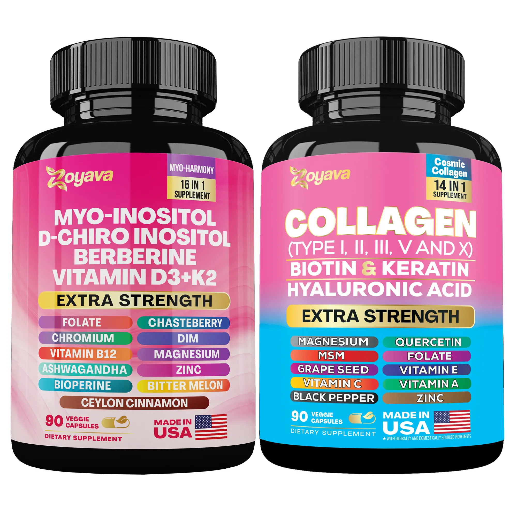 Blooming Balance Bundle: Zoyava Myo-Inositol & Collagen Supplement, All-in-One Multivitamin Combo, Made in USA with Extra Strength Ingredients