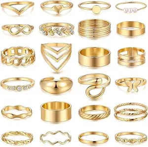 25 Pcs Gold Stackable Ring Set for Women, Chunky Knuckle Finger Midi Rings, Silver Simple Stacking Cute Rings Pack Trendy Stuff Jewelry Gift