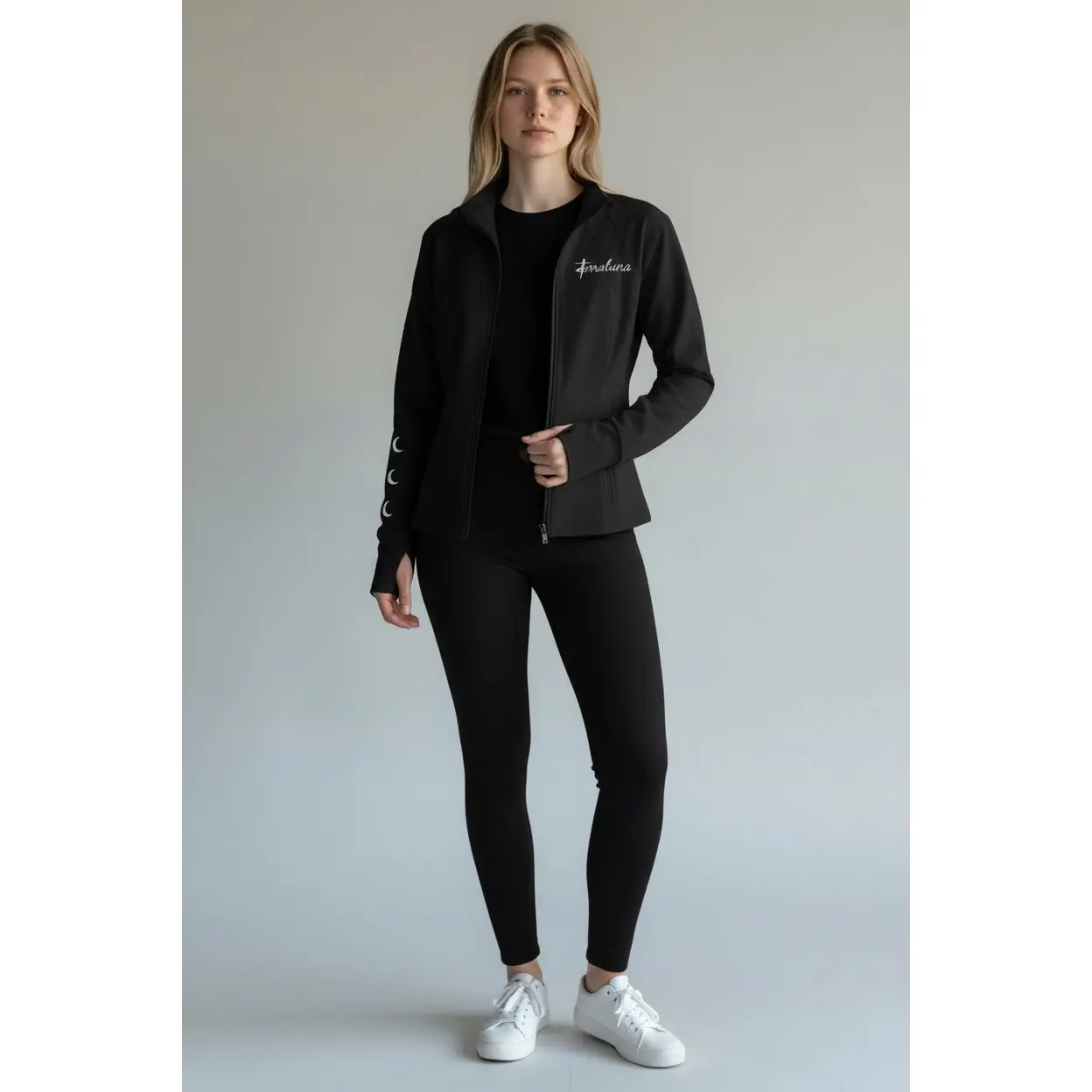 Terra Luna Women's Active Stretch Zip Jacket, Fitted Long Sleeve Nylon Athleisure Outerwear with Thumb Holes