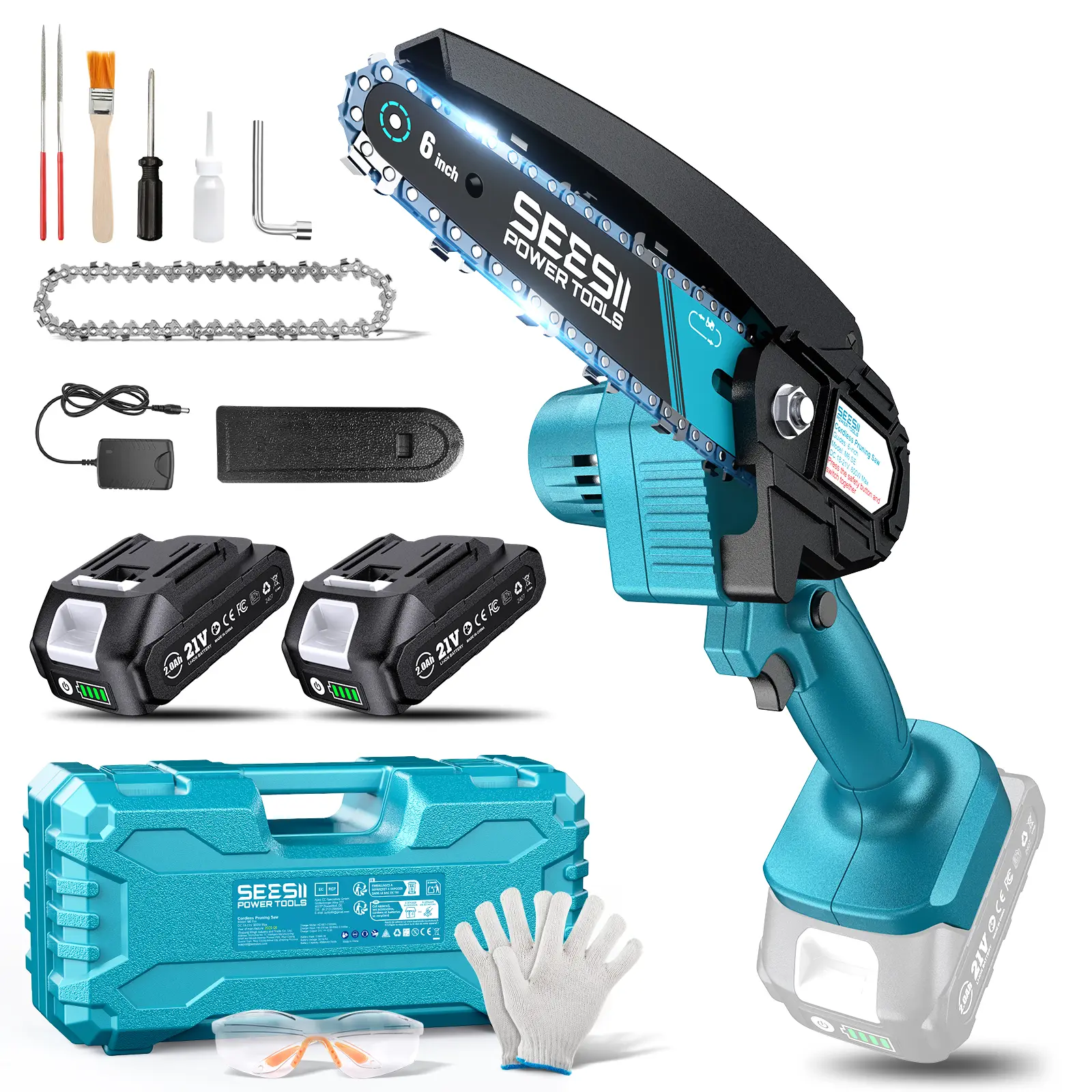 SEESII Mini Chainsaw 6Inch, Handheld Electric Power Chain Saw with Battery for Tree Trimming Wood Cutting,Gifts for Father, Dad, Husband, Men M6 Lite CS600B